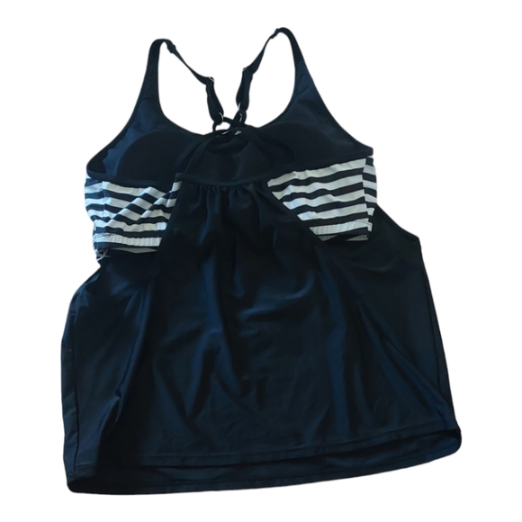 Yonique Layered  Swim Top Attached Bra Navy Stripe US XXL - Picture 2 of 4